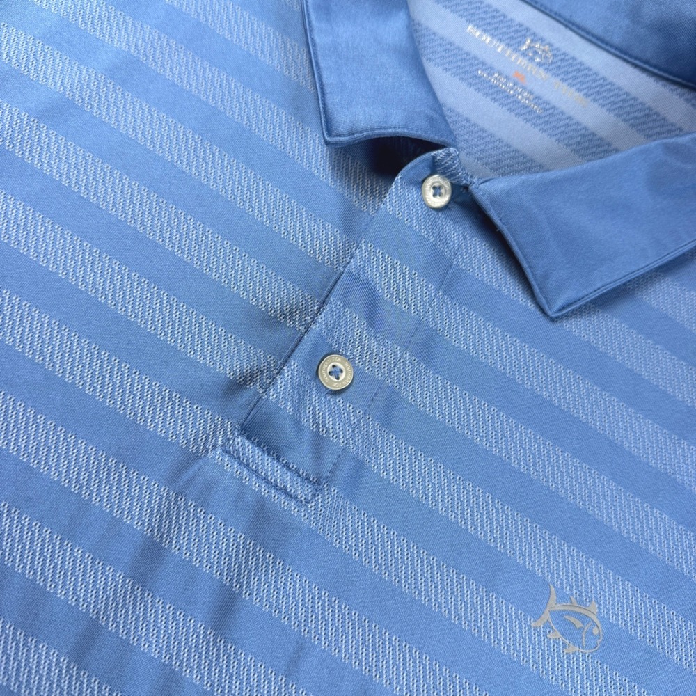 Southern Tide Polo Shirt Men XL Blue Striped Short Sleeve Performance EUC